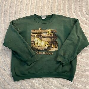 Vintage Lee Companions Puppies and Duck Green Sweatshirt - XL